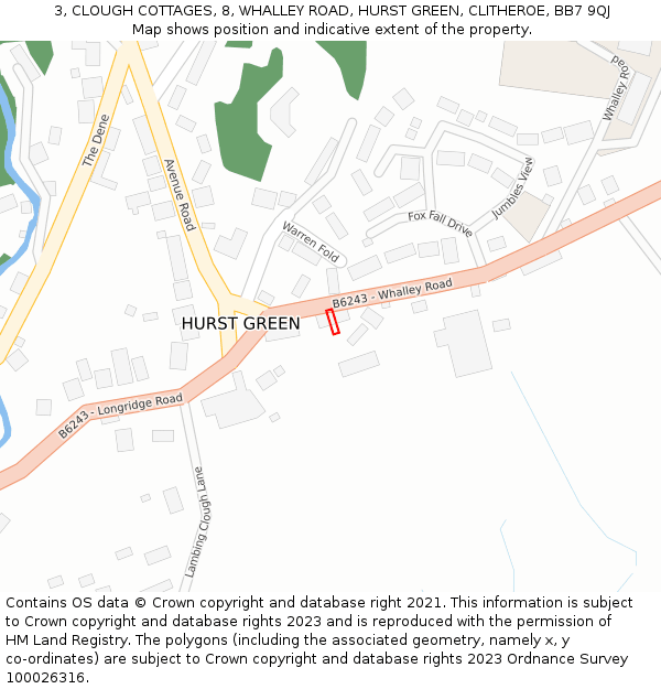 3, CLOUGH COTTAGES, 8, WHALLEY ROAD, HURST GREEN, CLITHEROE, BB7 9QJ: Location map and indicative extent of plot