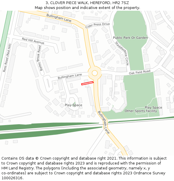 3, CLOVER PIECE WALK, HEREFORD, HR2 7SZ: Location map and indicative extent of plot