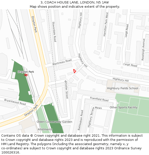 3, COACH HOUSE LANE, LONDON, N5 1AW: Location map and indicative extent of plot