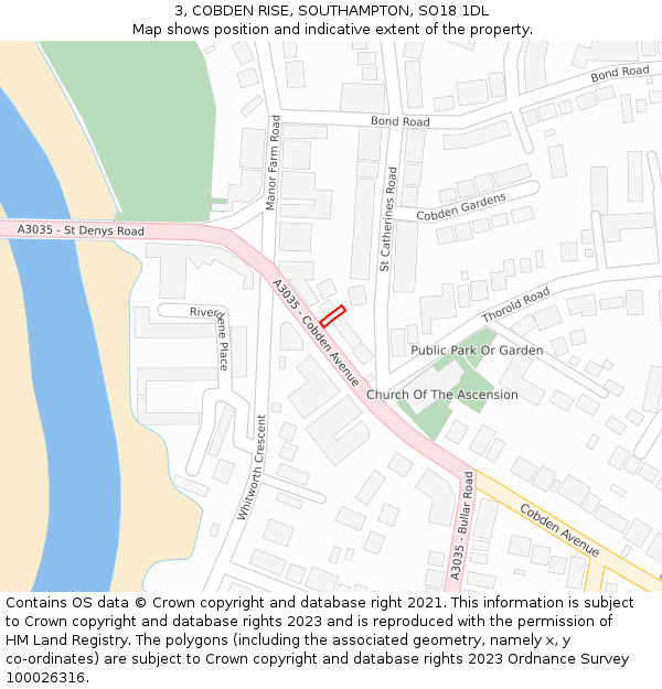 3, COBDEN RISE, SOUTHAMPTON, SO18 1DL: Location map and indicative extent of plot
