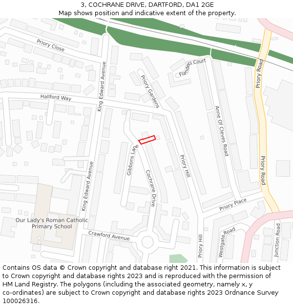 3, COCHRANE DRIVE, DARTFORD, DA1 2GE: Location map and indicative extent of plot