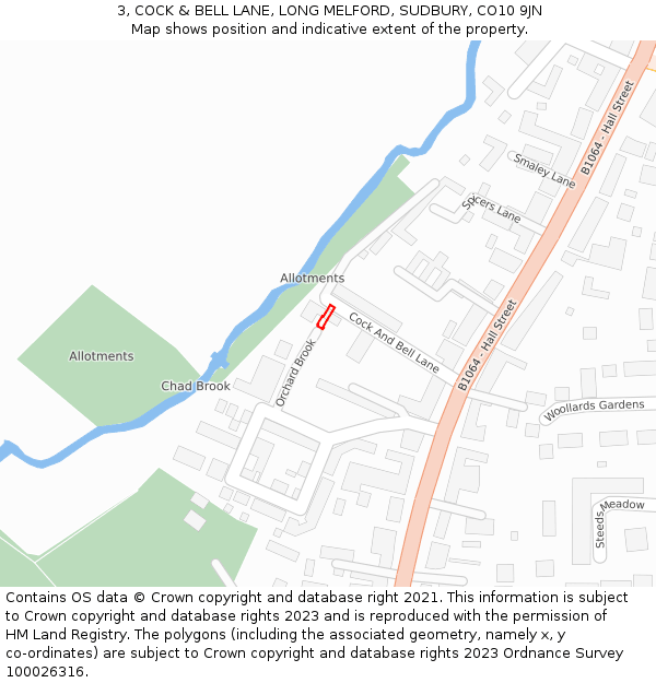 3, COCK & BELL LANE, LONG MELFORD, SUDBURY, CO10 9JN: Location map and indicative extent of plot