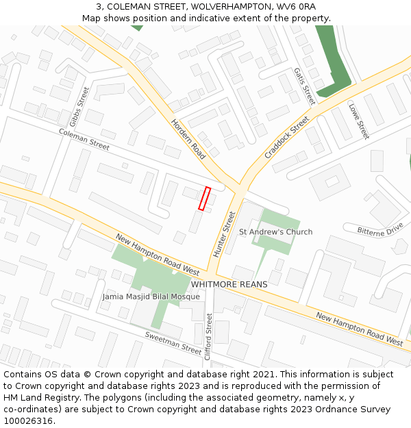 3, COLEMAN STREET, WOLVERHAMPTON, WV6 0RA: Location map and indicative extent of plot