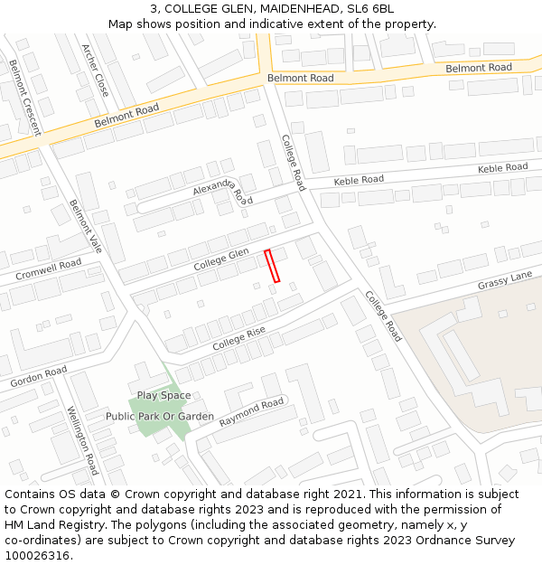 3, COLLEGE GLEN, MAIDENHEAD, SL6 6BL: Location map and indicative extent of plot