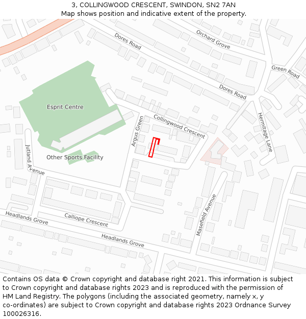 3, COLLINGWOOD CRESCENT, SWINDON, SN2 7AN: Location map and indicative extent of plot