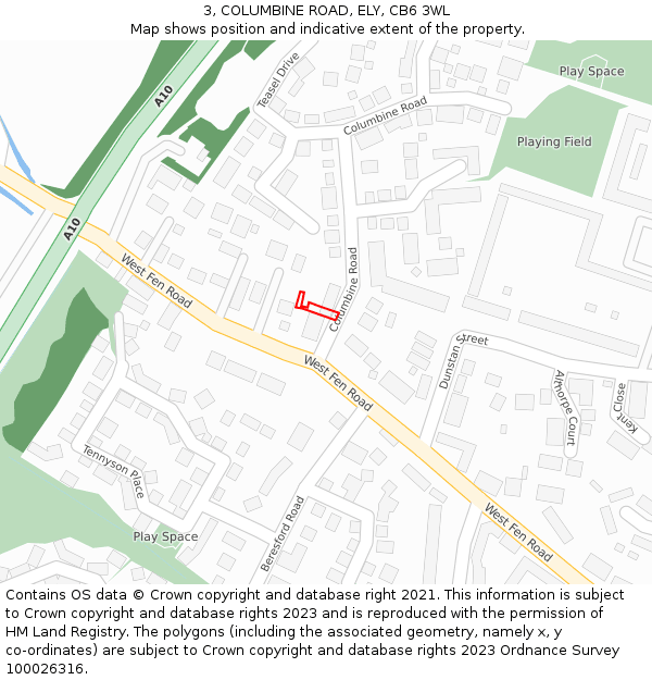 3, COLUMBINE ROAD, ELY, CB6 3WL: Location map and indicative extent of plot
