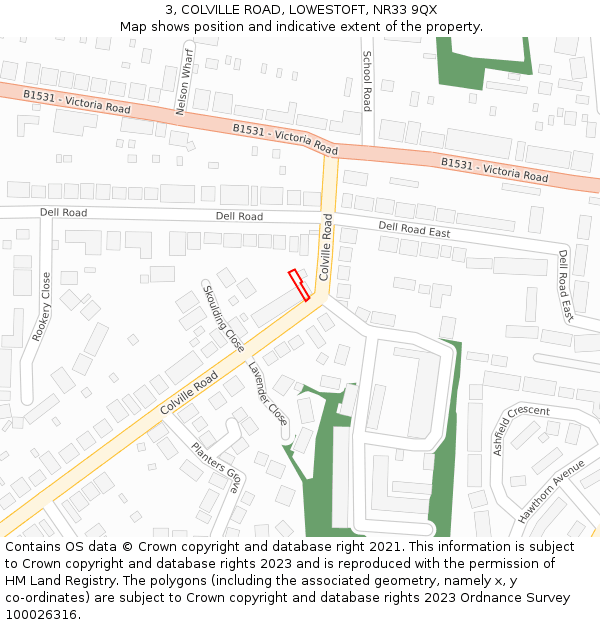3, COLVILLE ROAD, LOWESTOFT, NR33 9QX: Location map and indicative extent of plot