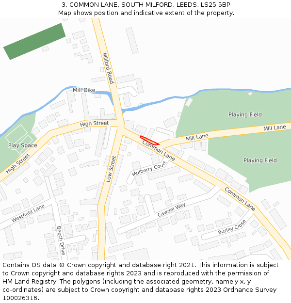 3, COMMON LANE, SOUTH MILFORD, LEEDS, LS25 5BP: Location map and indicative extent of plot