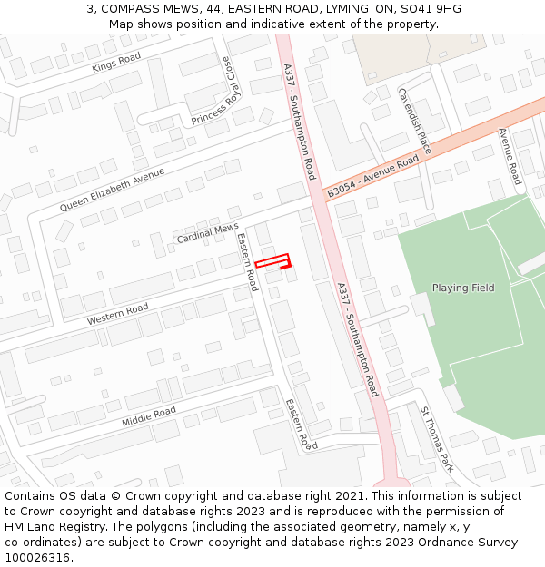 3, COMPASS MEWS, 44, EASTERN ROAD, LYMINGTON, SO41 9HG: Location map and indicative extent of plot