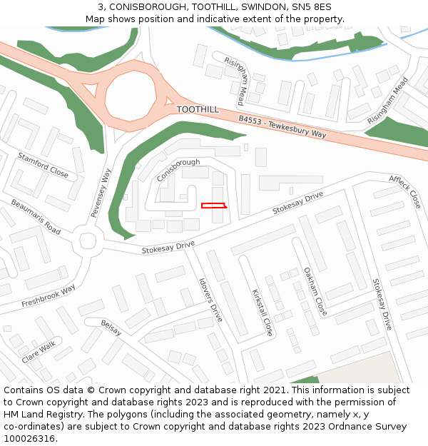 3, CONISBOROUGH, TOOTHILL, SWINDON, SN5 8ES: Location map and indicative extent of plot