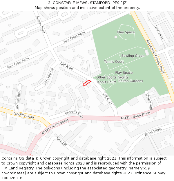 3, CONSTABLE MEWS, STAMFORD, PE9 1JZ: Location map and indicative extent of plot