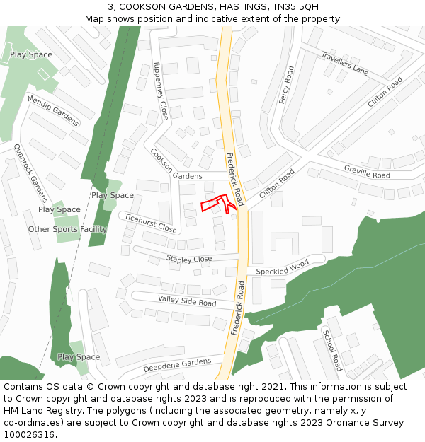 3, COOKSON GARDENS, HASTINGS, TN35 5QH: Location map and indicative extent of plot