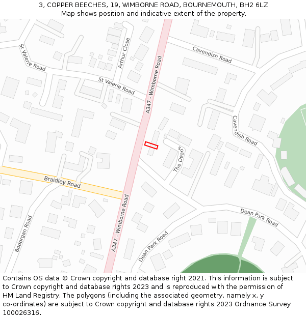 3, COPPER BEECHES, 19, WIMBORNE ROAD, BOURNEMOUTH, BH2 6LZ: Location map and indicative extent of plot