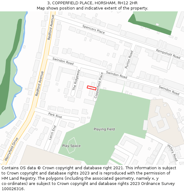 3, COPPERFIELD PLACE, HORSHAM, RH12 2HR: Location map and indicative extent of plot