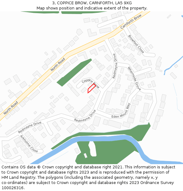 3, COPPICE BROW, CARNFORTH, LA5 9XG: Location map and indicative extent of plot
