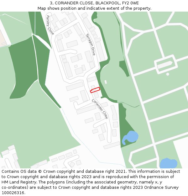 3, CORIANDER CLOSE, BLACKPOOL, FY2 0WE: Location map and indicative extent of plot