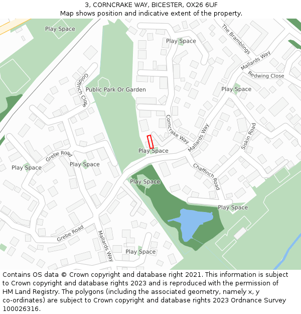 3, CORNCRAKE WAY, BICESTER, OX26 6UF: Location map and indicative extent of plot