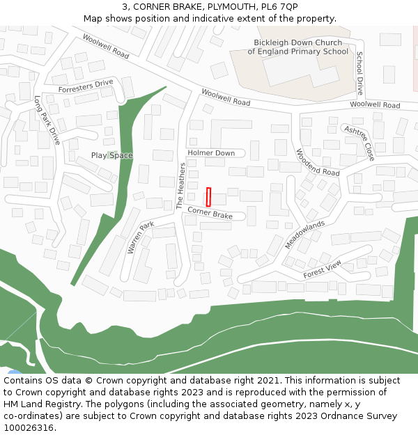 3, CORNER BRAKE, PLYMOUTH, PL6 7QP: Location map and indicative extent of plot