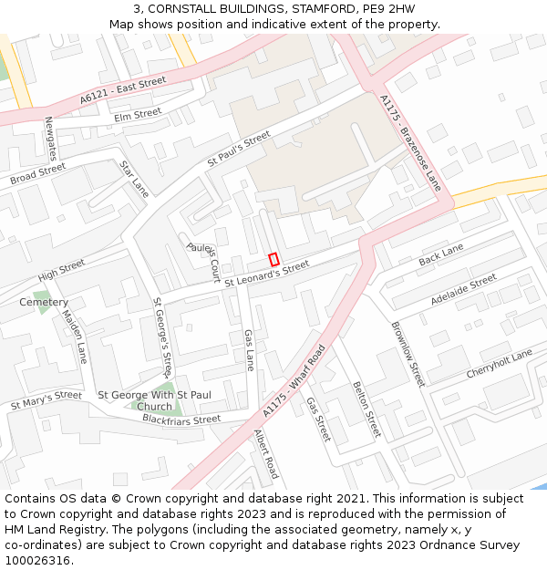 3, CORNSTALL BUILDINGS, STAMFORD, PE9 2HW: Location map and indicative extent of plot