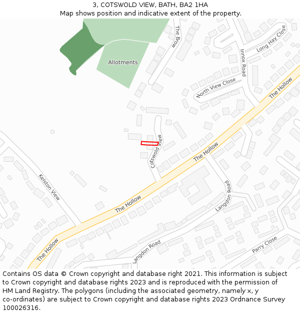 3, COTSWOLD VIEW, BATH, BA2 1HA: Location map and indicative extent of plot