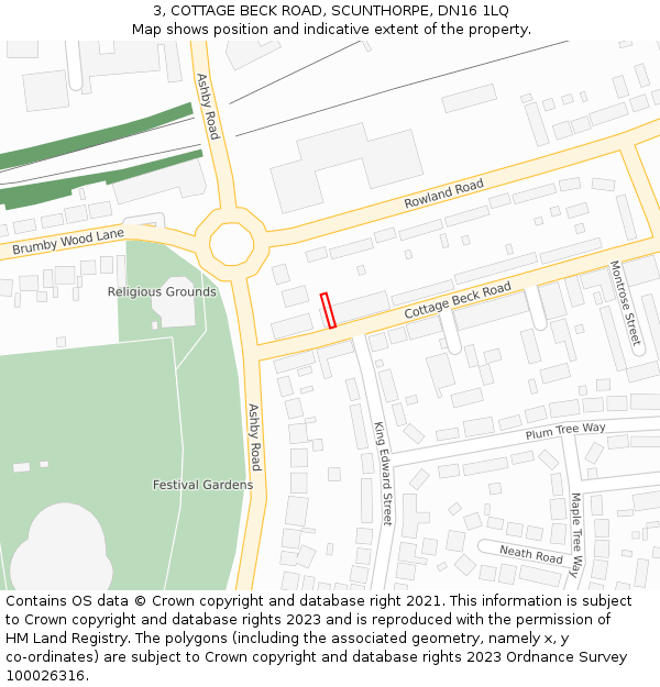 3, COTTAGE BECK ROAD, SCUNTHORPE, DN16 1LQ: Location map and indicative extent of plot