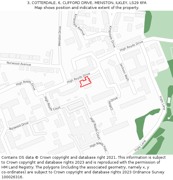 3, COTTERDALE, 6, CLIFFORD DRIVE, MENSTON, ILKLEY, LS29 6FA: Location map and indicative extent of plot