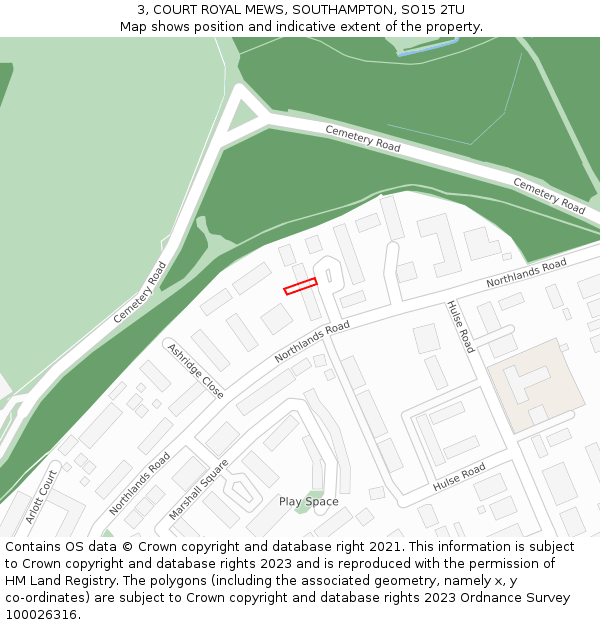 3, COURT ROYAL MEWS, SOUTHAMPTON, SO15 2TU: Location map and indicative extent of plot