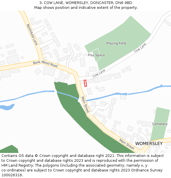 3, COW LANE, WOMERSLEY, DONCASTER, DN6 9BD: Location map and indicative extent of plot