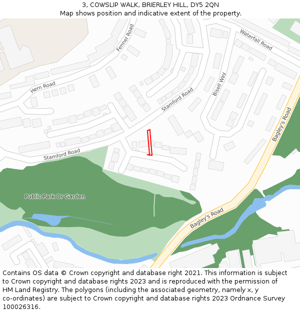 3, COWSLIP WALK, BRIERLEY HILL, DY5 2QN: Location map and indicative extent of plot