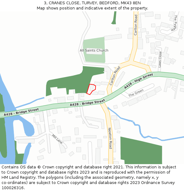 3, CRANES CLOSE, TURVEY, BEDFORD, MK43 8EN: Location map and indicative extent of plot