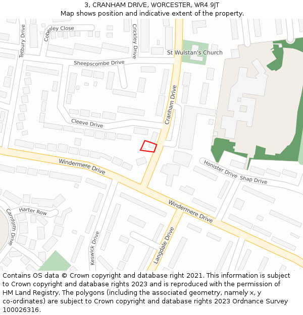 3, CRANHAM DRIVE, WORCESTER, WR4 9JT: Location map and indicative extent of plot