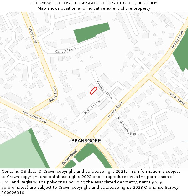 3, CRANWELL CLOSE, BRANSGORE, CHRISTCHURCH, BH23 8HY: Location map and indicative extent of plot