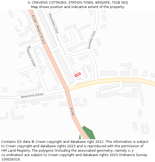 3, CRAVENS COTTAGES, STATION TOWN, WINGATE, TS28 5EQ: Location map and indicative extent of plot