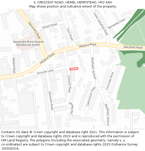 3, CRESCENT ROAD, HEMEL HEMPSTEAD, HP2 4AH: Location map and indicative extent of plot