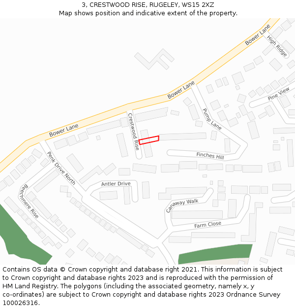 3, CRESTWOOD RISE, RUGELEY, WS15 2XZ: Location map and indicative extent of plot