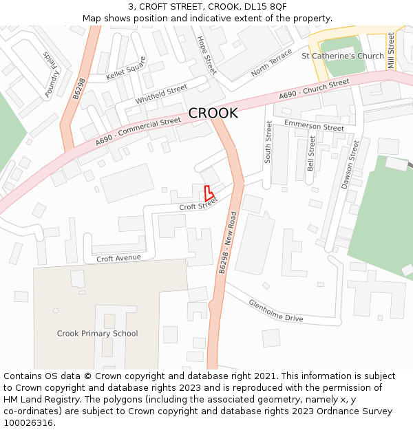 3, CROFT STREET, CROOK, DL15 8QF: Location map and indicative extent of plot