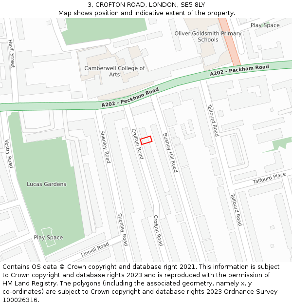 3, CROFTON ROAD, LONDON, SE5 8LY: Location map and indicative extent of plot