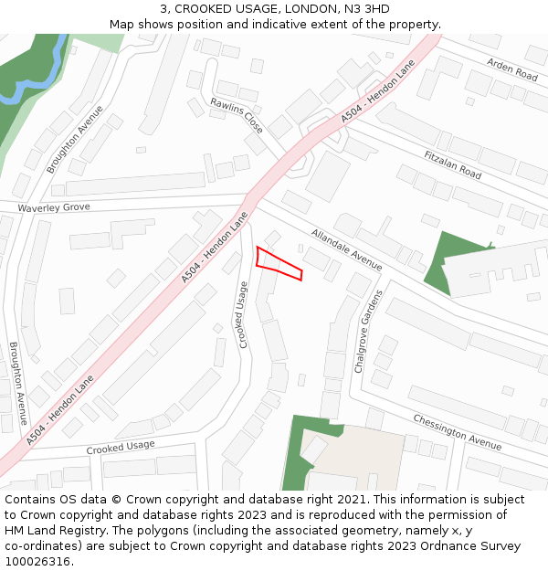 3, CROOKED USAGE, LONDON, N3 3HD: Location map and indicative extent of plot