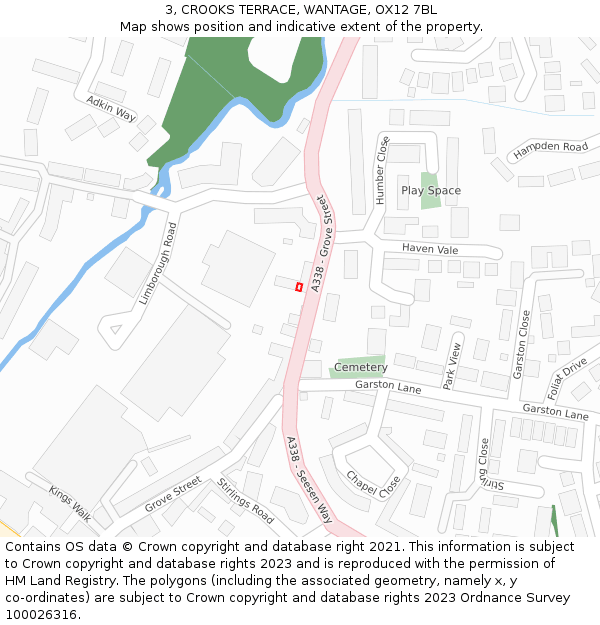 3, CROOKS TERRACE, WANTAGE, OX12 7BL: Location map and indicative extent of plot