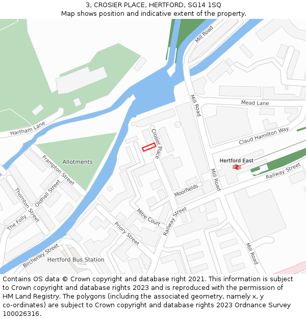 3, CROSIER PLACE, HERTFORD, SG14 1SQ: Location map and indicative extent of plot