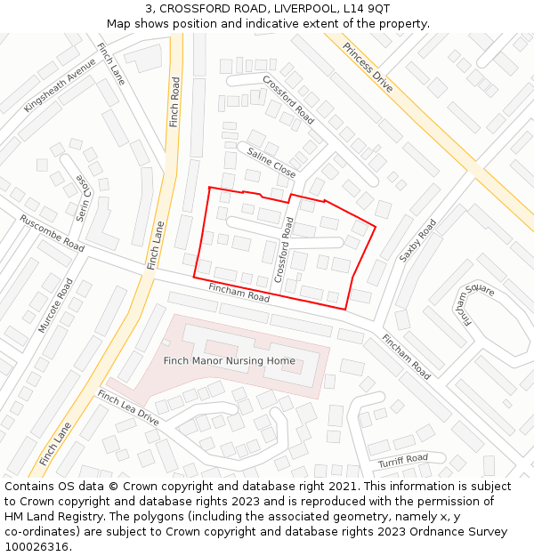3, CROSSFORD ROAD, LIVERPOOL, L14 9QT: Location map and indicative extent of plot