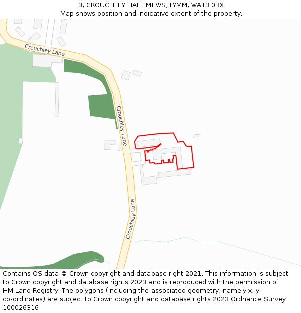 3, CROUCHLEY HALL MEWS, LYMM, WA13 0BX: Location map and indicative extent of plot