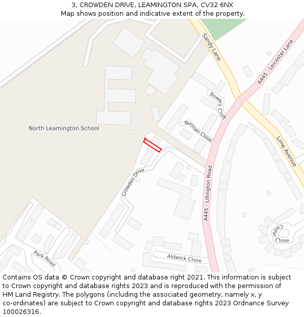 3, CROWDEN DRIVE, LEAMINGTON SPA, CV32 6NX: Location map and indicative extent of plot