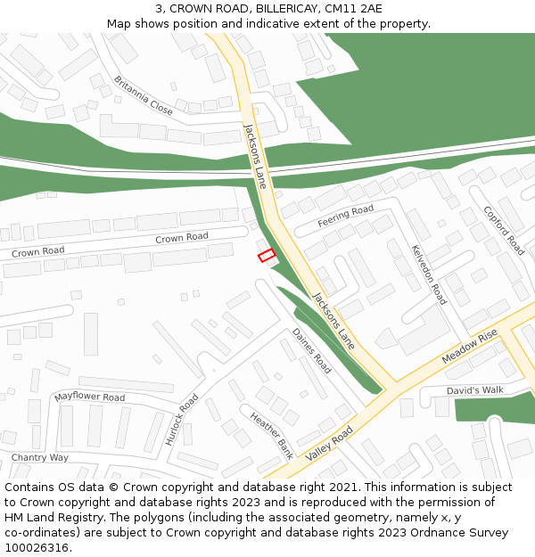 3, CROWN ROAD, BILLERICAY, CM11 2AE: Location map and indicative extent of plot