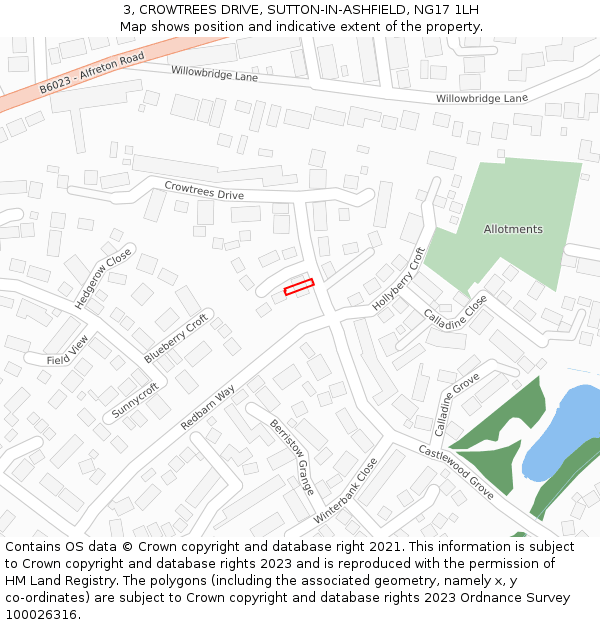 3, CROWTREES DRIVE, SUTTON-IN-ASHFIELD, NG17 1LH: Location map and indicative extent of plot