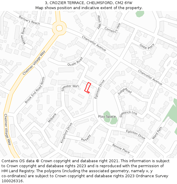 3, CROZIER TERRACE, CHELMSFORD, CM2 6YW: Location map and indicative extent of plot