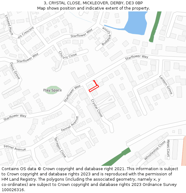 3, CRYSTAL CLOSE, MICKLEOVER, DERBY, DE3 0BP: Location map and indicative extent of plot