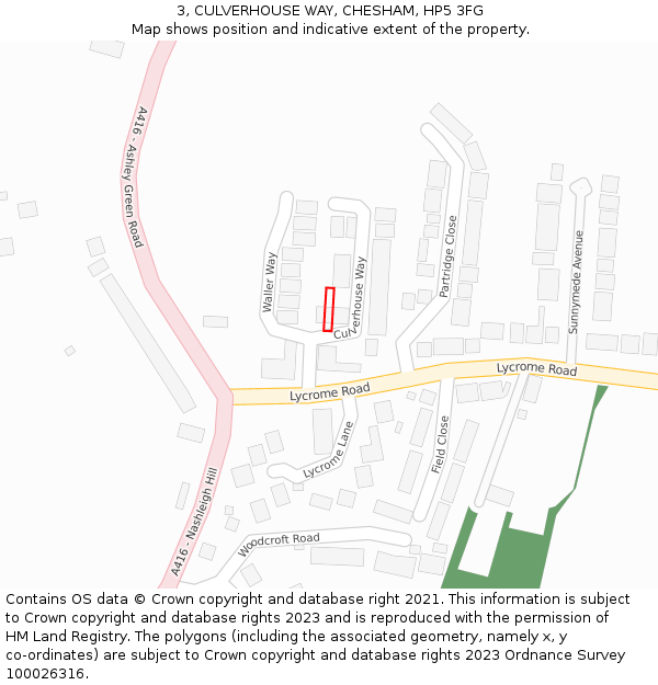 3, CULVERHOUSE WAY, CHESHAM, HP5 3FG: Location map and indicative extent of plot