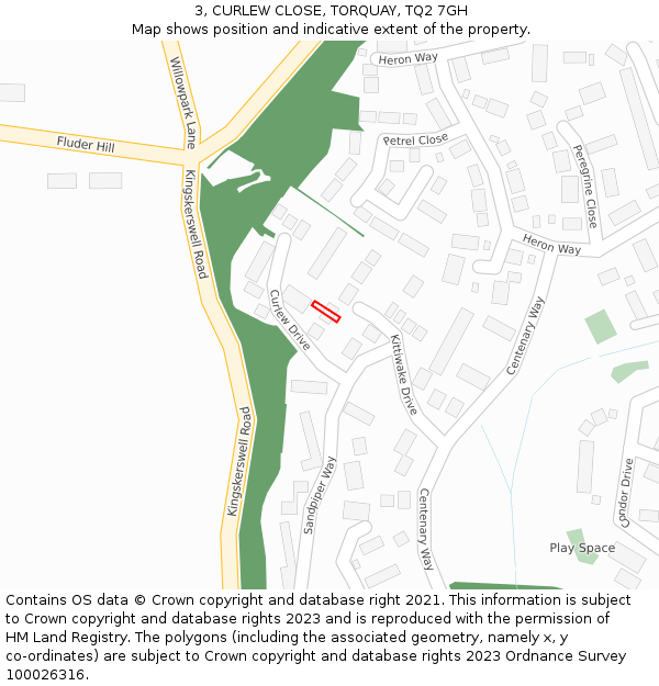 3, CURLEW CLOSE, TORQUAY, TQ2 7GH: Location map and indicative extent of plot