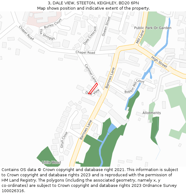 3, DALE VIEW, STEETON, KEIGHLEY, BD20 6PN: Location map and indicative extent of plot